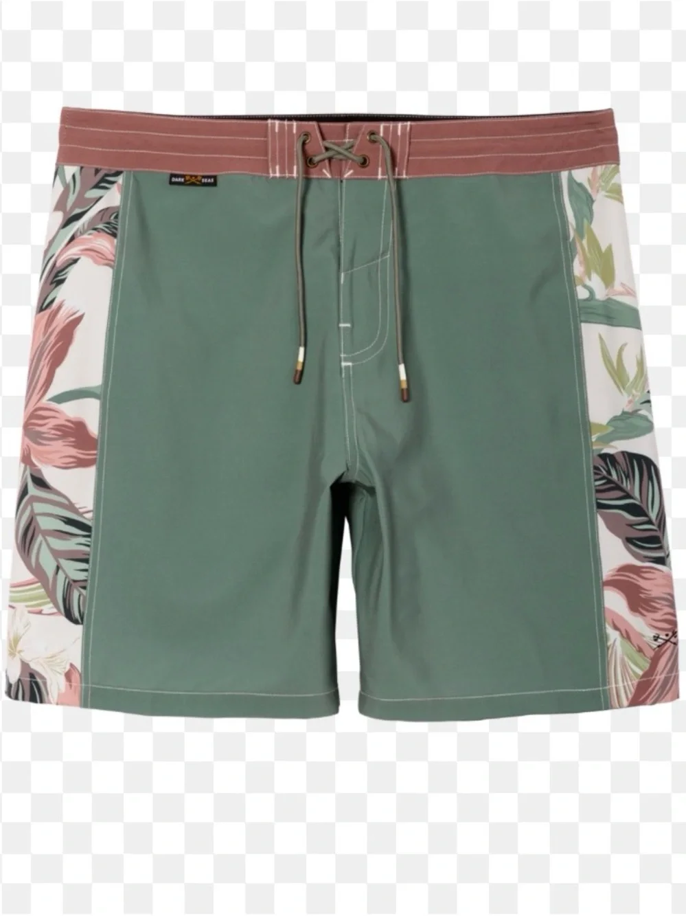 Sage Green Men’s Floral-Panel Swim Board Shorts